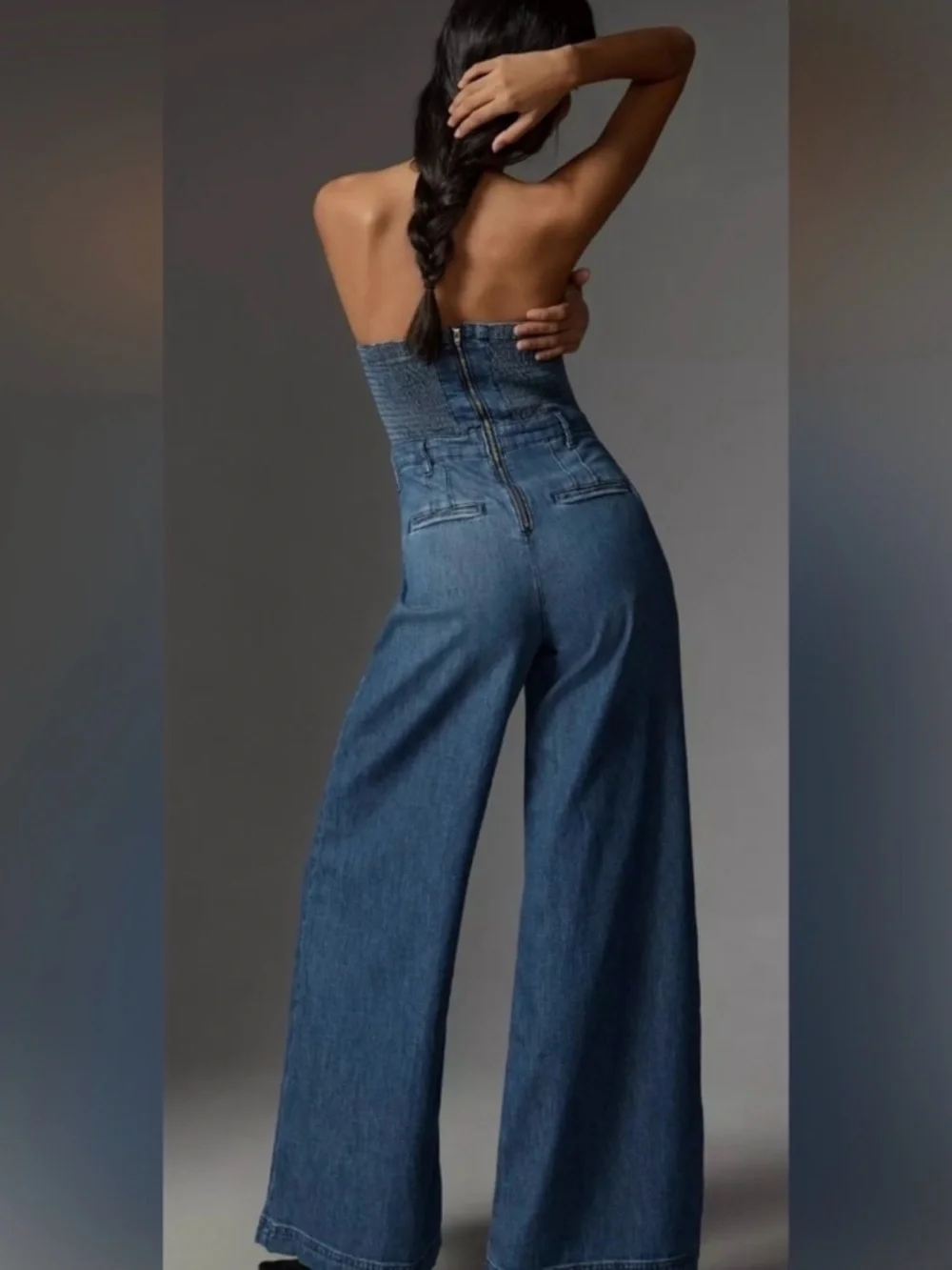 Pilcro Strapless Wide-Leg Denim Jumpsuit - Blue - Picture 2 of 10